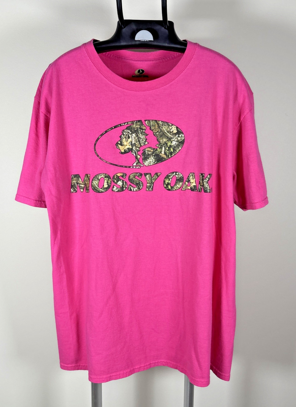 Mossy Oak Nature Camouflage Logo Pink T-Shirt Women's Sz Large Camping Hunting